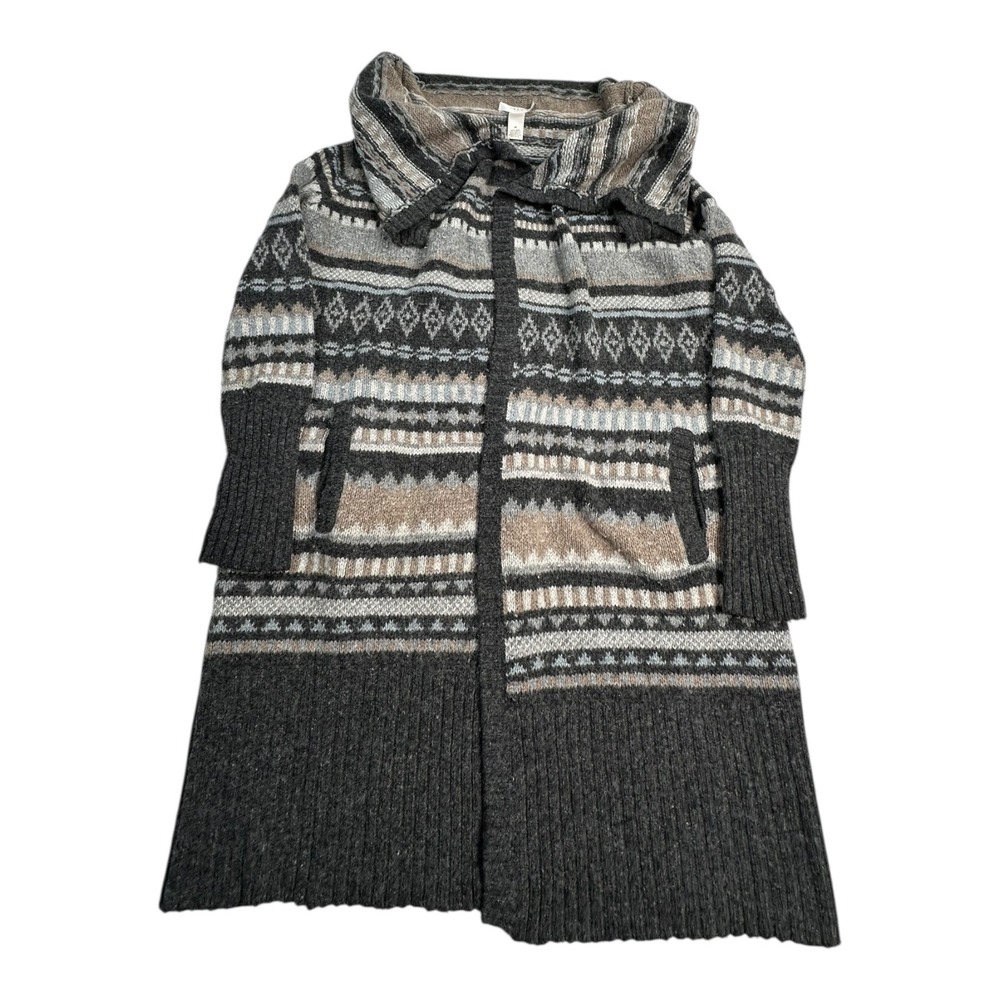 KENAR Fair Isle Pattern Long Cardigan Sweater Women Size M Shawl‎ Collar